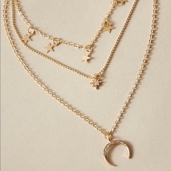 Rhinestone Star & Moon Layered Necklace - Picture 3 of 4